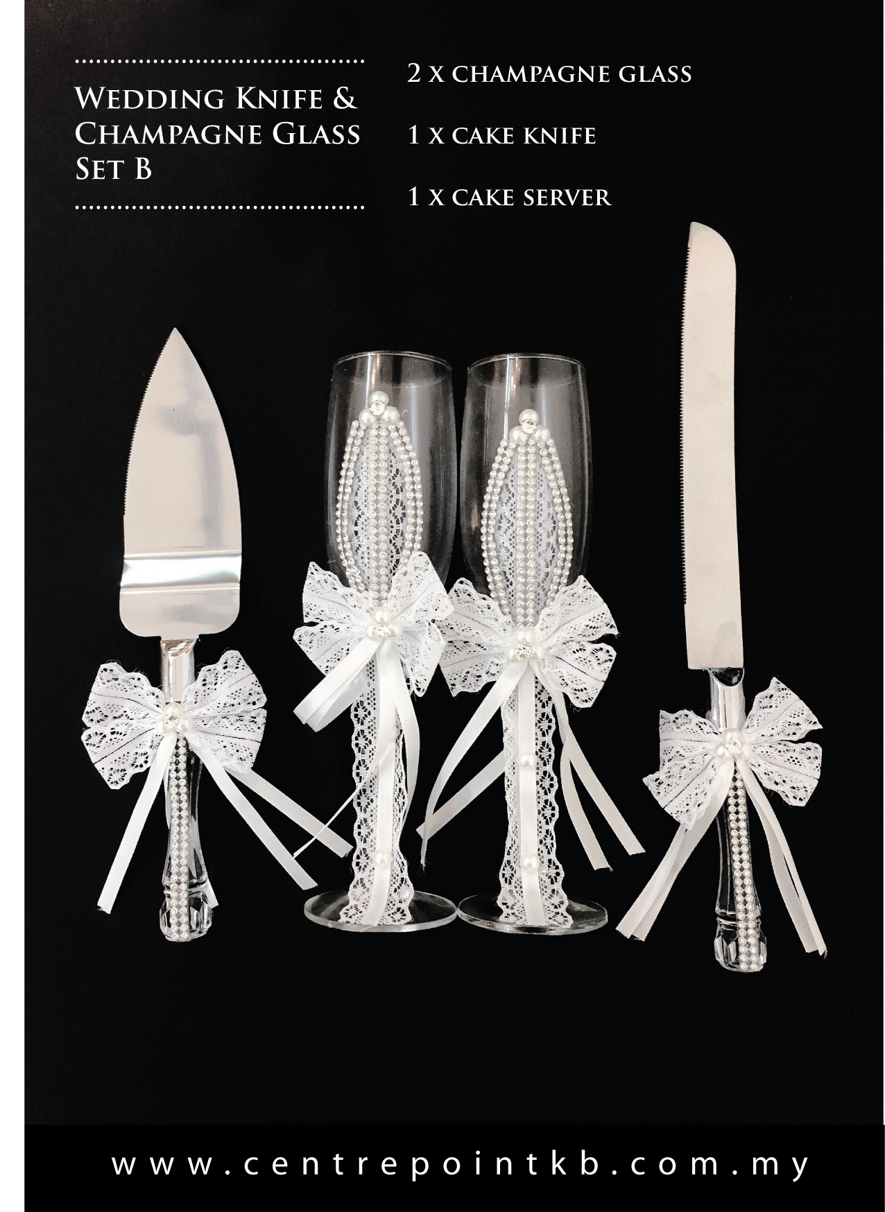 Wedding Knife & Champagne Glass Set B
