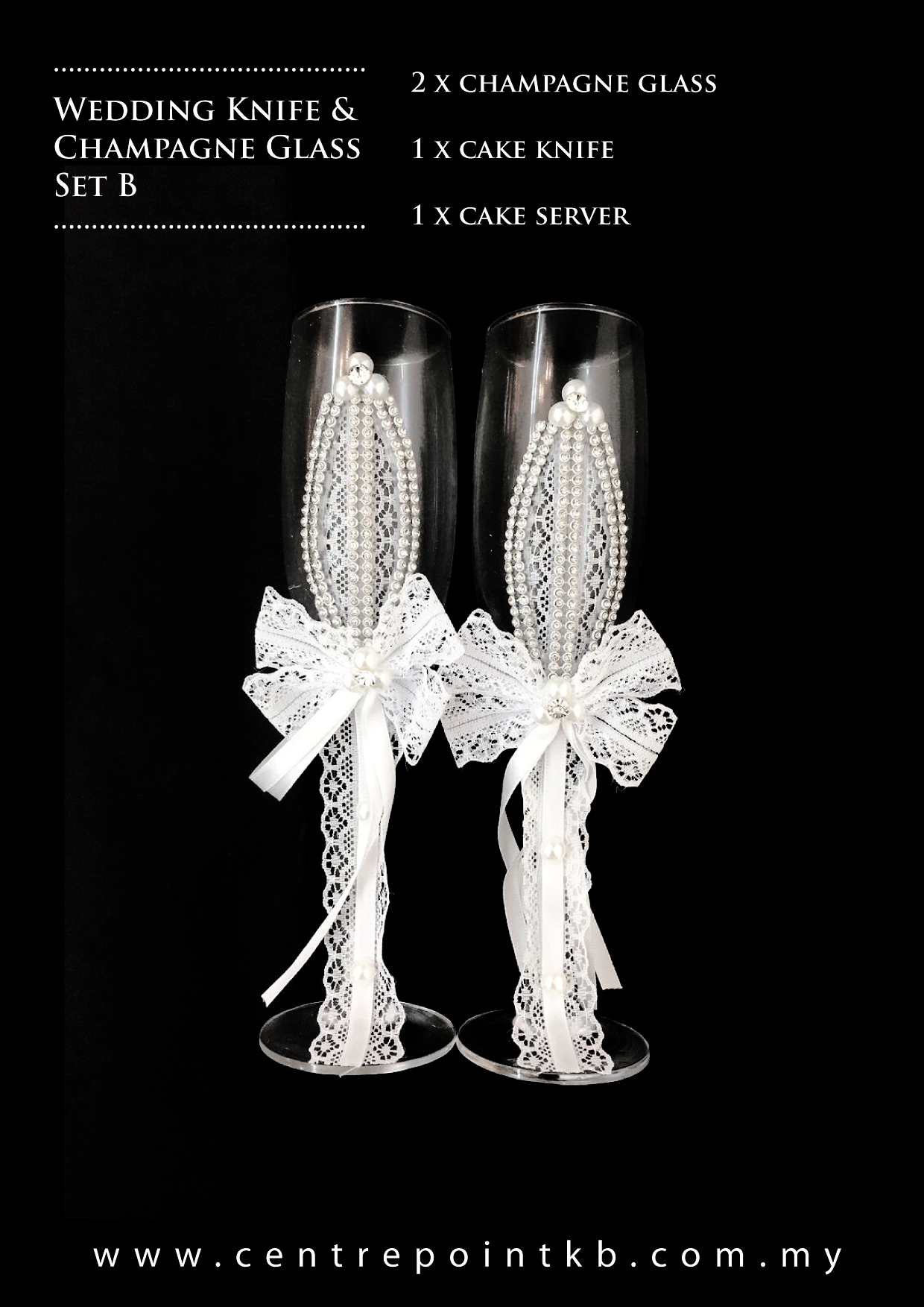 Wedding Knife & Champagne Glass Set B