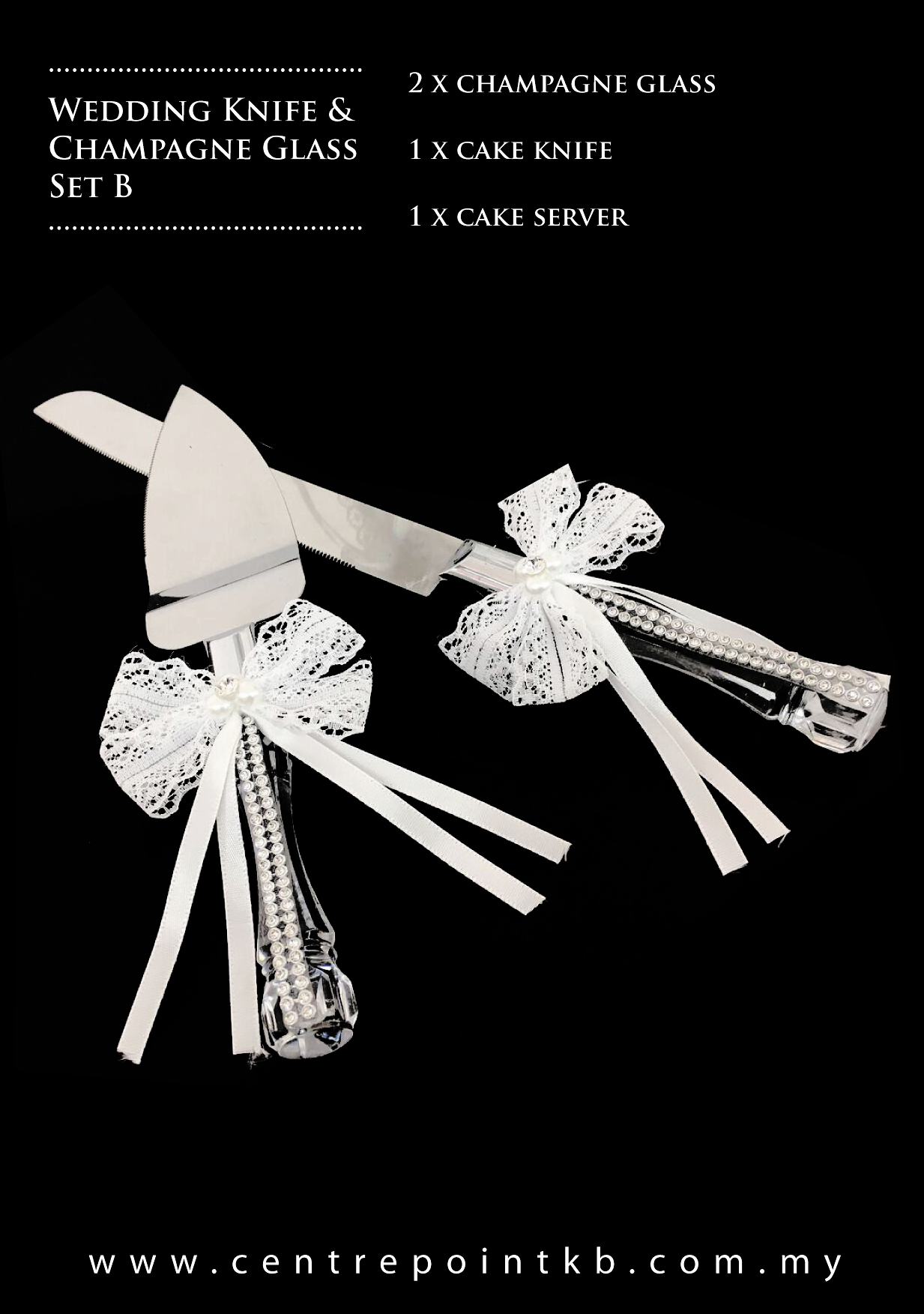 Wedding Knife & Champagne Glass Set B